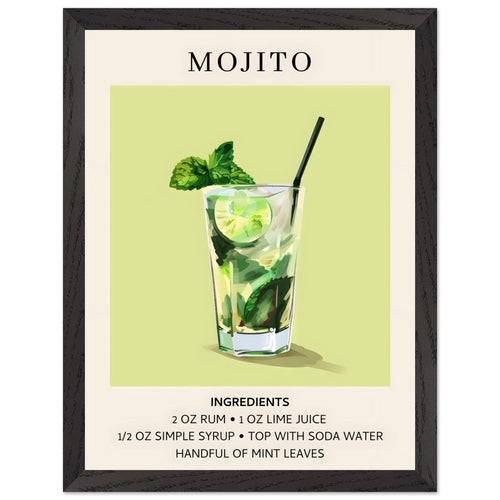 Artfulprints Poster met Lijst Mojito cocktail - Ingrediënten   - 30x40 cm - Groen