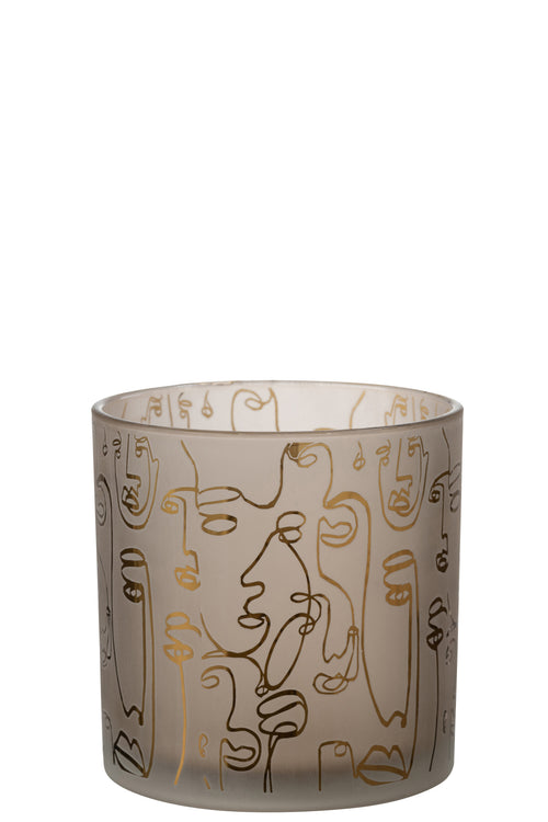 J-Line windlicht Happy Faces - glas - beige - large