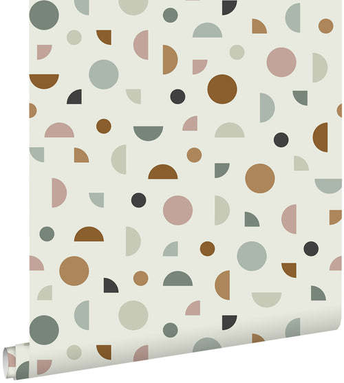ESTAhome behang grafisch motief lichtbeige, oudroze en mintgroen - 53 cm x 10.05 m - 139277
