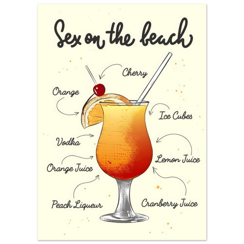 Artfulprints  Sex On The Beach cocktail – Illustratie   poster 50x70 cm - vtwonen shop