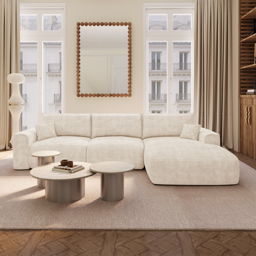 Premium Interiors - Rechthoekige hoekbank met slaapfunctie en opbergruimte COMO - corduroy crème 297cm
