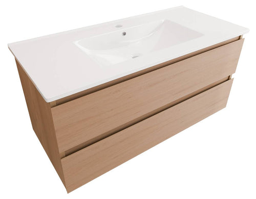 LOMAZOO badkamermeubel Marenza - zwevend - wit keramiek - licht eiken - 100 cm