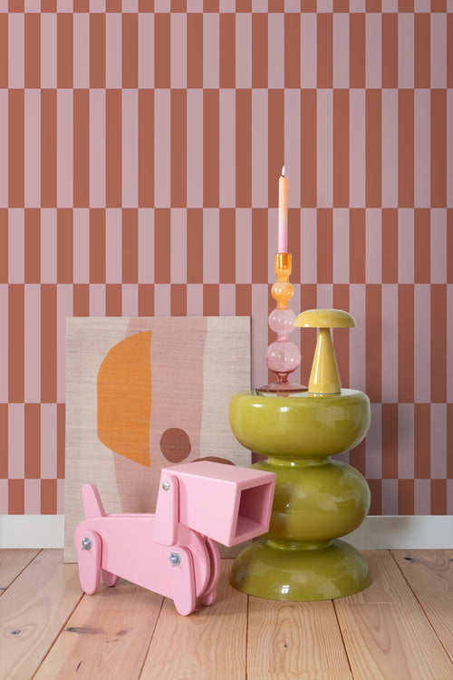 ESTAhome behang strepen terracotta en oudroze - 53 cm x 10.05 m - 131216