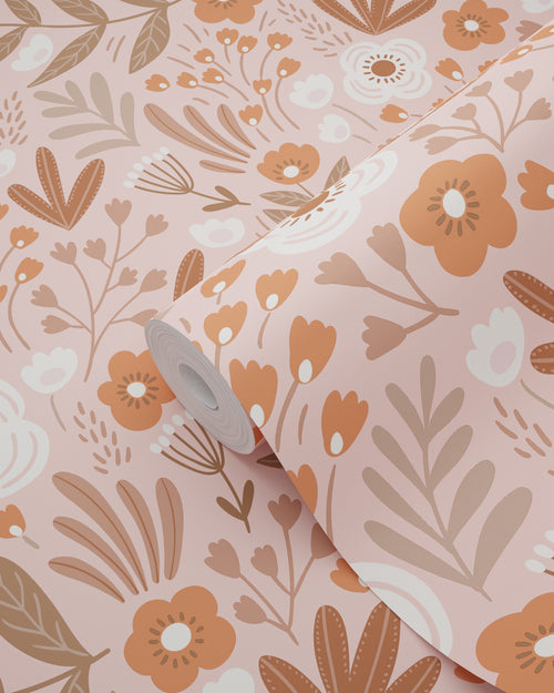 ESTAhome behang bloemetjes terracotta roze - 50 x 900 cm - 131069 - vtwonen shop