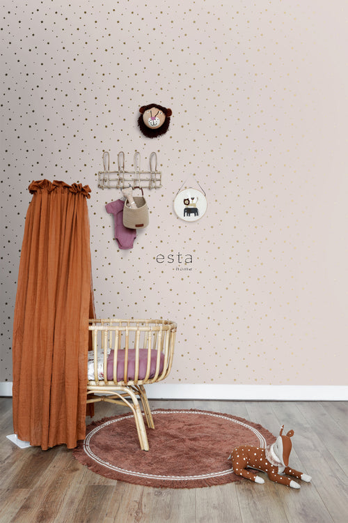 ESTAhome behang sterretjes oudroze en goud - 53 cm x 10.05 m - 139260