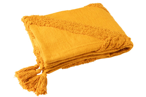 J-Line plaid Getuft + Kwatsen - katoen - oker - 130 x 180 cm - vtwonen shop