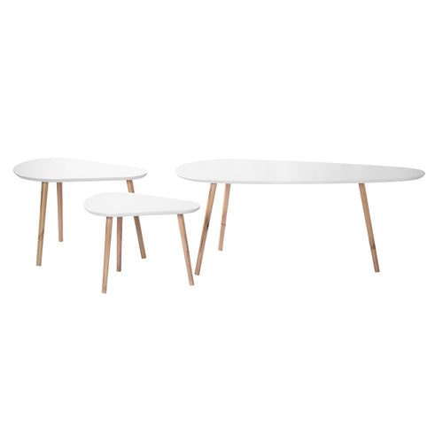 Calicosy - Set van 3 Witte en Houten Nesttafels  50x103x42 cm