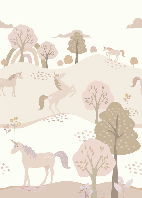 ESTAhome fotobehang unicorns beige en zacht roze - 200 x 279 cm - 159238 - vtwonen shop