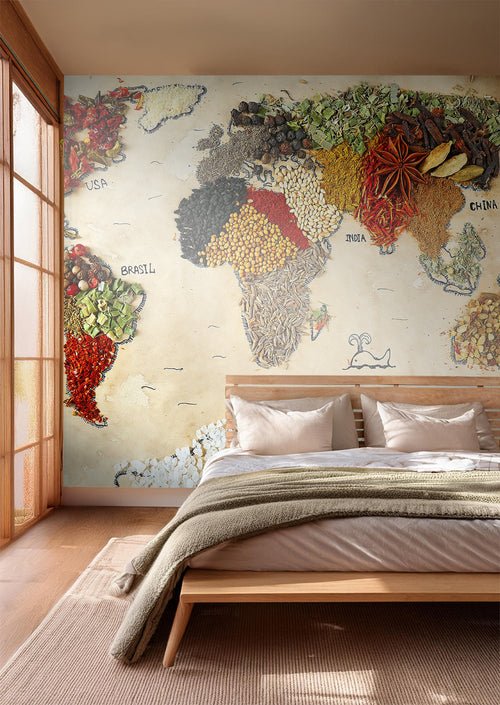 Sanders & Sanders fotobehang wereldkaart beige, rood en groen - 375 x 270 cm - 600545