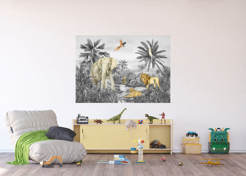 Sanders & Sanders poster jungle dieren grijs - 1.1 x 1.55 m - 601245 - vtwonen shop