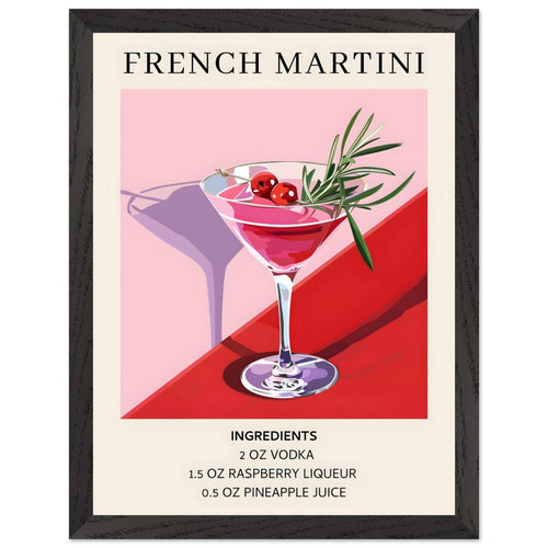 Artfulprints Poster met Lijst French Martini cocktail - Ingrediënten   - 30x40 cm - Roze