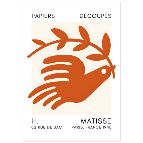 Artfulprints Poster Matisse – Peace dove orange   - 50x70 cm - Oranje