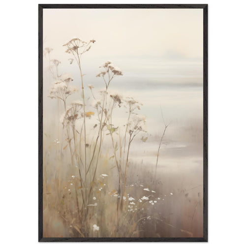 Artfulprints Poster met Lijst Foggy flowerfield 2   - 70x100 cm - Taupe