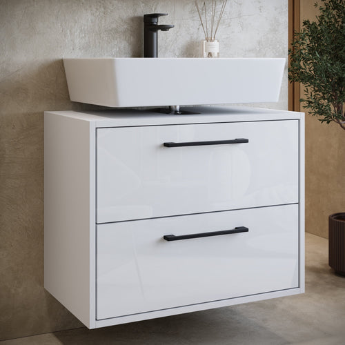 Badplaats Wastafelkast Set Florence 60 x 35 cm – Hoogglans Wit – Badmeubel met Spiegelkast en Kolomkast