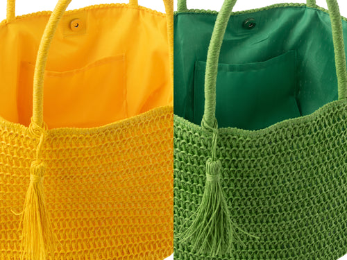 J-Line strandtas + tasje - papier - groen/geel - 2 stuks - vtwonen shop
