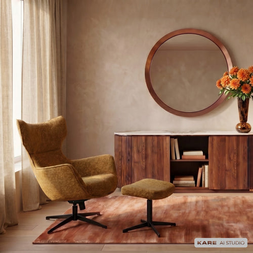 Kare Design Draaifauteuil en Voetsteun Jules bruin