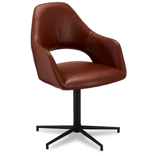 Furnhouse eetkamerstoelen armleuning Luna - Cognacbruin - Kunstleer - Set van 6