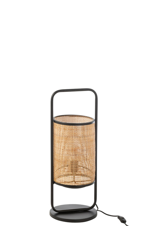 J-Line tafellamp Elton - metaal/rotin - zwart/naturel - small