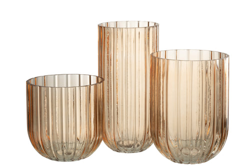 J-Line vaas Yari Strepen - glas - perzik - large - 25 cm hoog