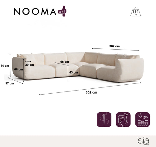 Sia Home - Modulaire hoekbank met panoramisch uitzicht NOOMA - chenillefluweel  302cm