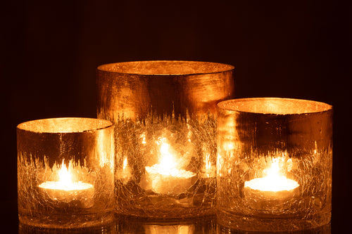 J-Line windlicht Crackle - glas - transparant/goud - large
