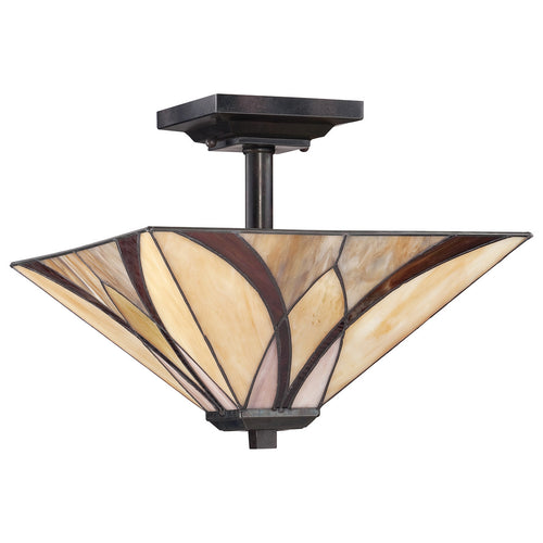 Elstead Asheville - 2-lichts semi-inbouw plafondlamp brons, Tiffany glas, E27
