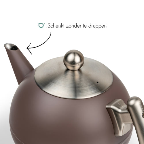 Bredemeijer - Duet® Bella Ronde – Dubbelwandige Theepot – 1,2 liter - RVS - Aubergine - vtwonen shop