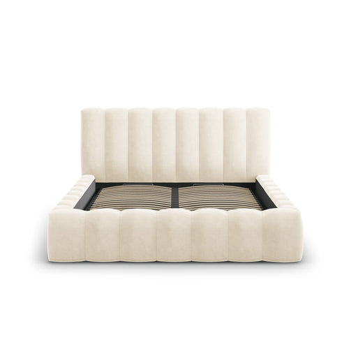 Cosmopolitan Design - Opbergbed met hoofdeinde Palma 200x200cm flueel lichtbeige - 230x225x94cm