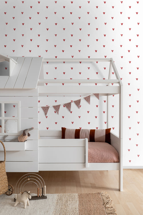 ESTAhome behang hartjes wit en rood - 50 x 900 cm - 131632