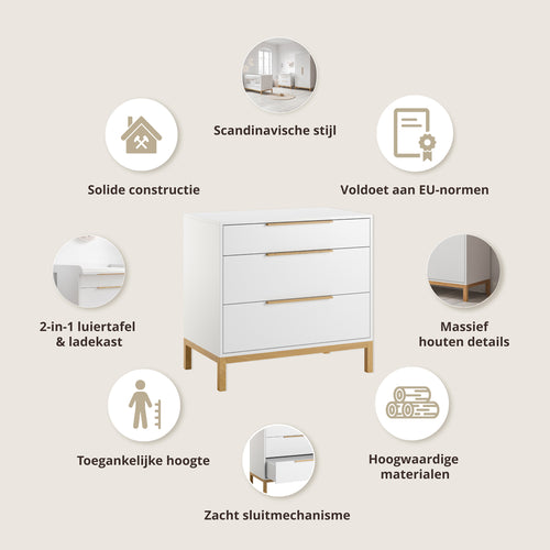 Petite Amélie Commode Soie – Wit – Met 3 ruime lades & soft-close systeem – Vervaardigd in Europa - vtwonen shop