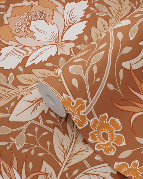 ESTAhome behang vintage bloemen in art nouveau stijl terracotta bruin - 50 x 900 cm - 131080 - vtwonen shop