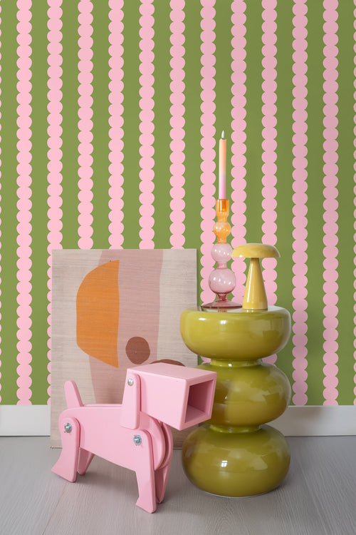 ESTAhome behang grafische print roze en groen - 0.53 x 10.05 m - 131749