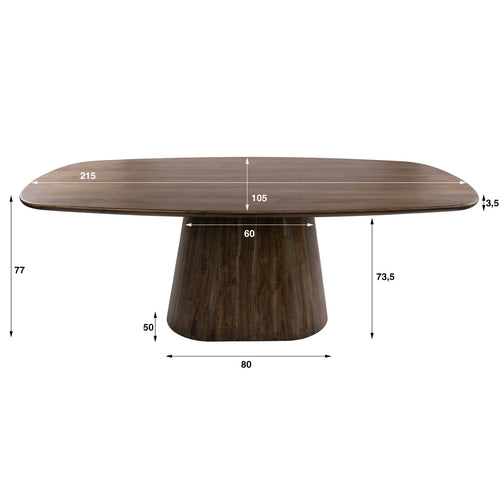 Giga Meubel Eettafel Central - Deens Ovaal Bruin Hout - 215x105x77cm