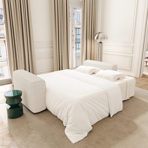 Premium Interiors - Slaapbank met opbergruimte COMO - bouclé-stof crème 254cm
