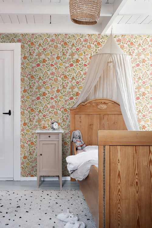 ESTAhome behang bloemetjes roze, groen, geel en oranje - 50 x 900 cm - 131326 - vtwonen shop