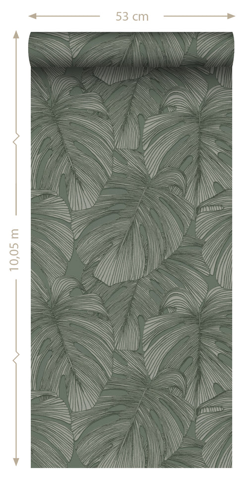 Origin Wallcoverings behang 3D-motief bladeren vergrijsd groen - 50 x 900 cm - 347919 - vtwonen shop