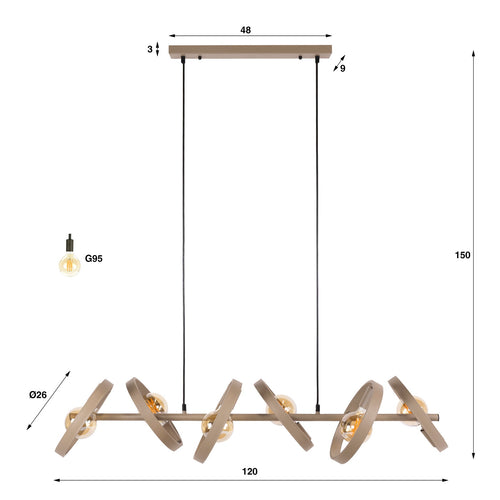 Giga Living Hanglamp Hover - Beige Metaal - 120x40x150cm