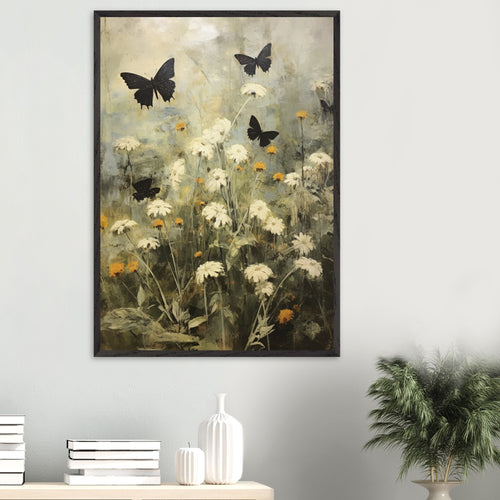 Artfulprints Poster Butterflies in flowerfield 2   - A4 21x29.7 cm - Groen