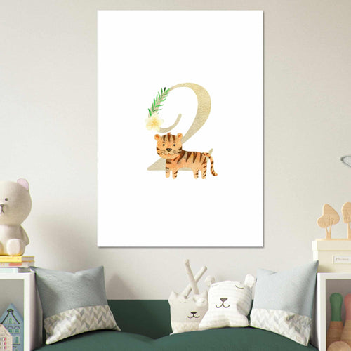 Artfulprints Poster Cijfer 2 kinderkamer   - A4 21x29.7 cm - Meerkleurig