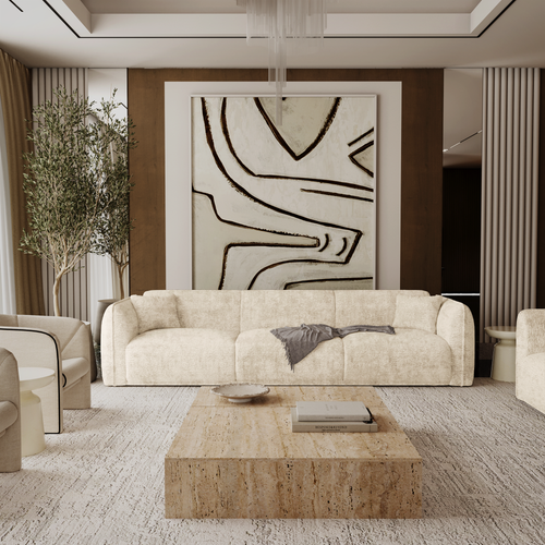 Premium Interiors - Bank LUSH - fluweel met motieven crème 235cm
