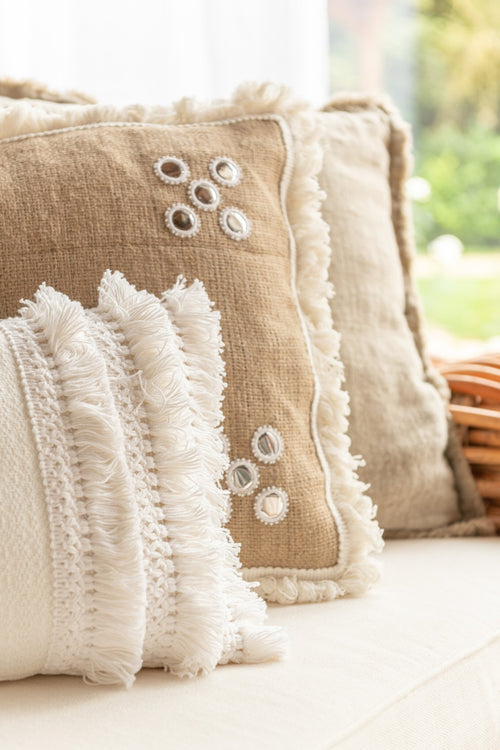 J-Line kussen Spiegeltjes - jute - naturel/wit