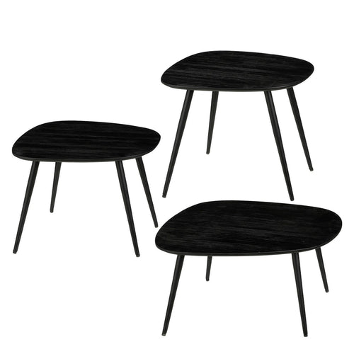 Mica Decorations Jailey Bijzettafel - Set van 3 - L62 x B52 x H34 cm - Gerecycled Hout - Zwart