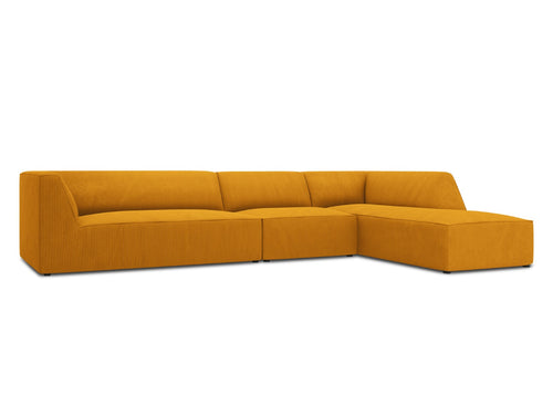 Micadoni rechter hoekbank Ruby 5-zits, ribfluwelen, geel - 180x366x69cm