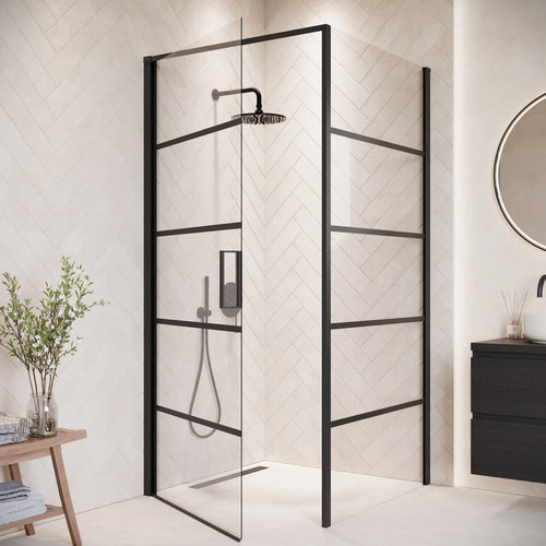 Badplaats Douchecabine Alava 90 x 90 x 190cm – Zwart met strepen – Douchewand met Draaideur