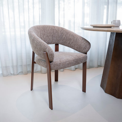 DÉJA Living Eetkamerstoel Chera - Taupe/Walnoot - Set van 2