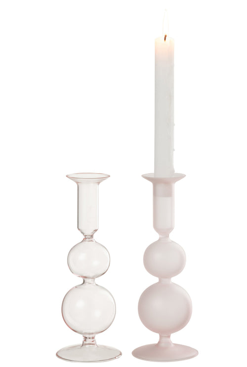J-Line kaarshouder Ballen - glas - transparant/lichtroze - 2 stuks