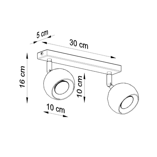 Sollux Lighting Plafondlamp OCULARE 2 zwart - 30x10x16cm