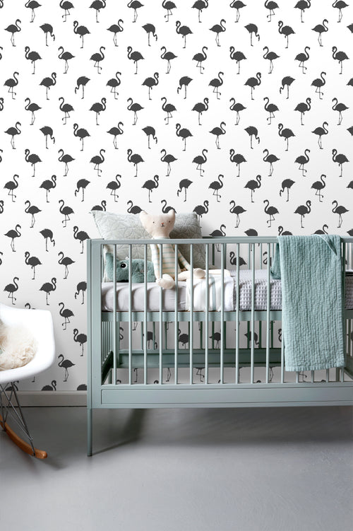 ESTAhome behang flamingo's zwart en wit - 53 cm x 10.05 m - 138993