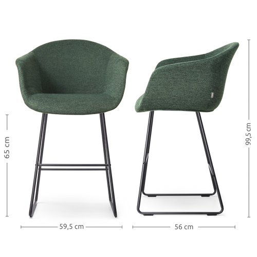 Nolon Nino-Otis Barkruk Donkergroen - met Armleuning - Zwart - 65 cm - vtwonen shop