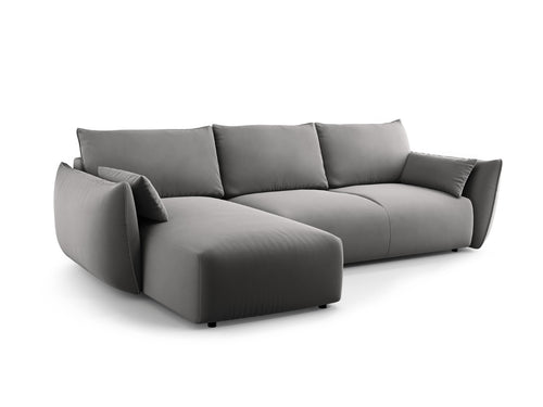 Cosmopolitan Design Uitklapbare hoekbank links met opbergdoos Matera 4-zits, flueel grijs - 173x253x86cm